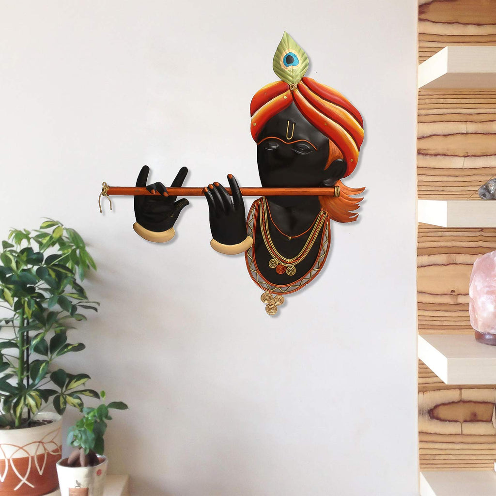Ecraftindia Iron Lord Krishna Playing Flute/ Bansuri Wall Hanging