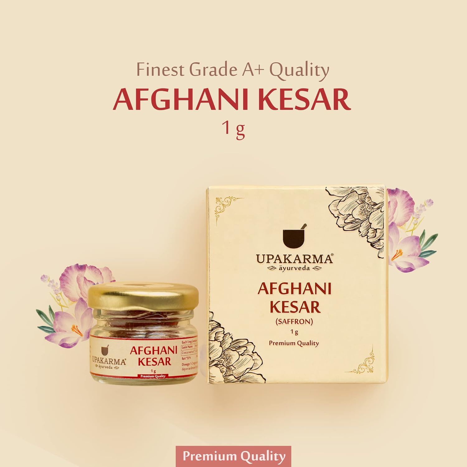 UPAKARMA Afghani Kesar Saffron Original 1gram - Premium A+++ Grade in Gift Box, 100% Pure, Handpicked for Flavor & Aroma, Ideal for Cooking & Sweets - Pack of 1