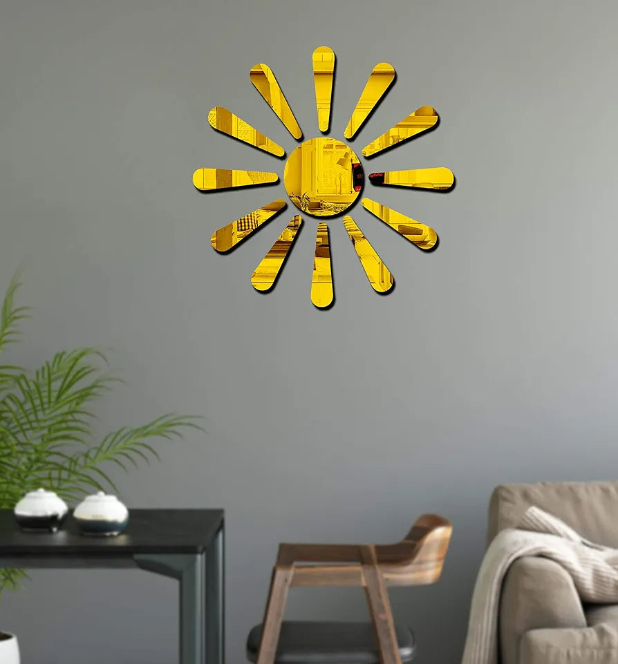 Bikri Kendra Sun Golden Model-9 Mirror Stickers for Wall, Acrylic Mirror Wall Decor Sticker