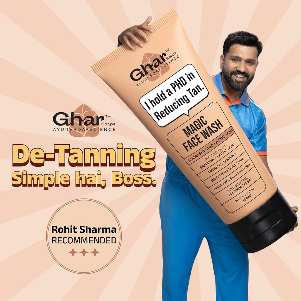 Ghar Soaps De-Tan Face Wash | For Tan Reducing, Brightening & Glowing Skin | With Sandalwood, Saffron, Coconut Oil & Goat milk | For All Skin Types | 100ml