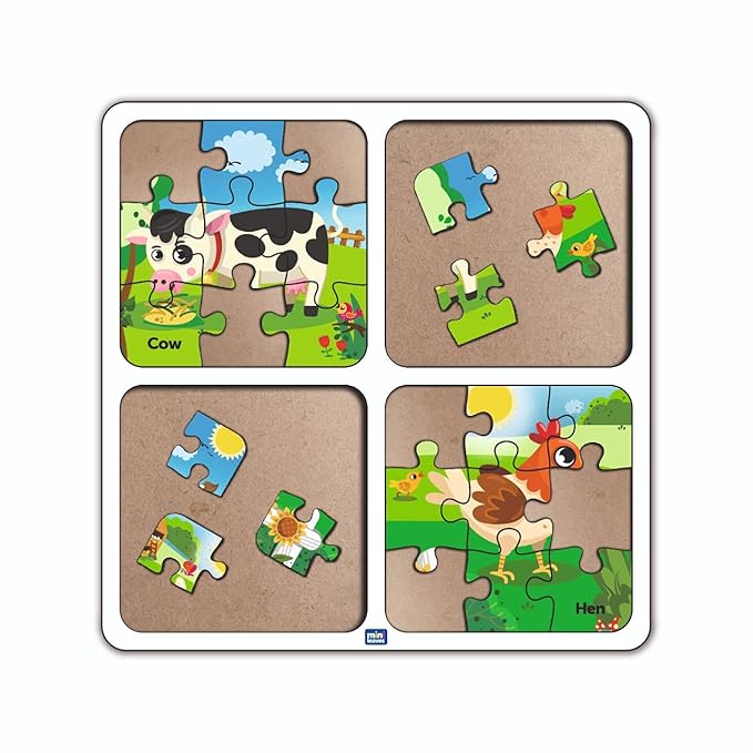 Mini Leaves Wooden Puzzle 4 In1 My Farm Premium Wooden Jigsaw Puzzle Set | Learning & Picture Identify Puzzle Kit