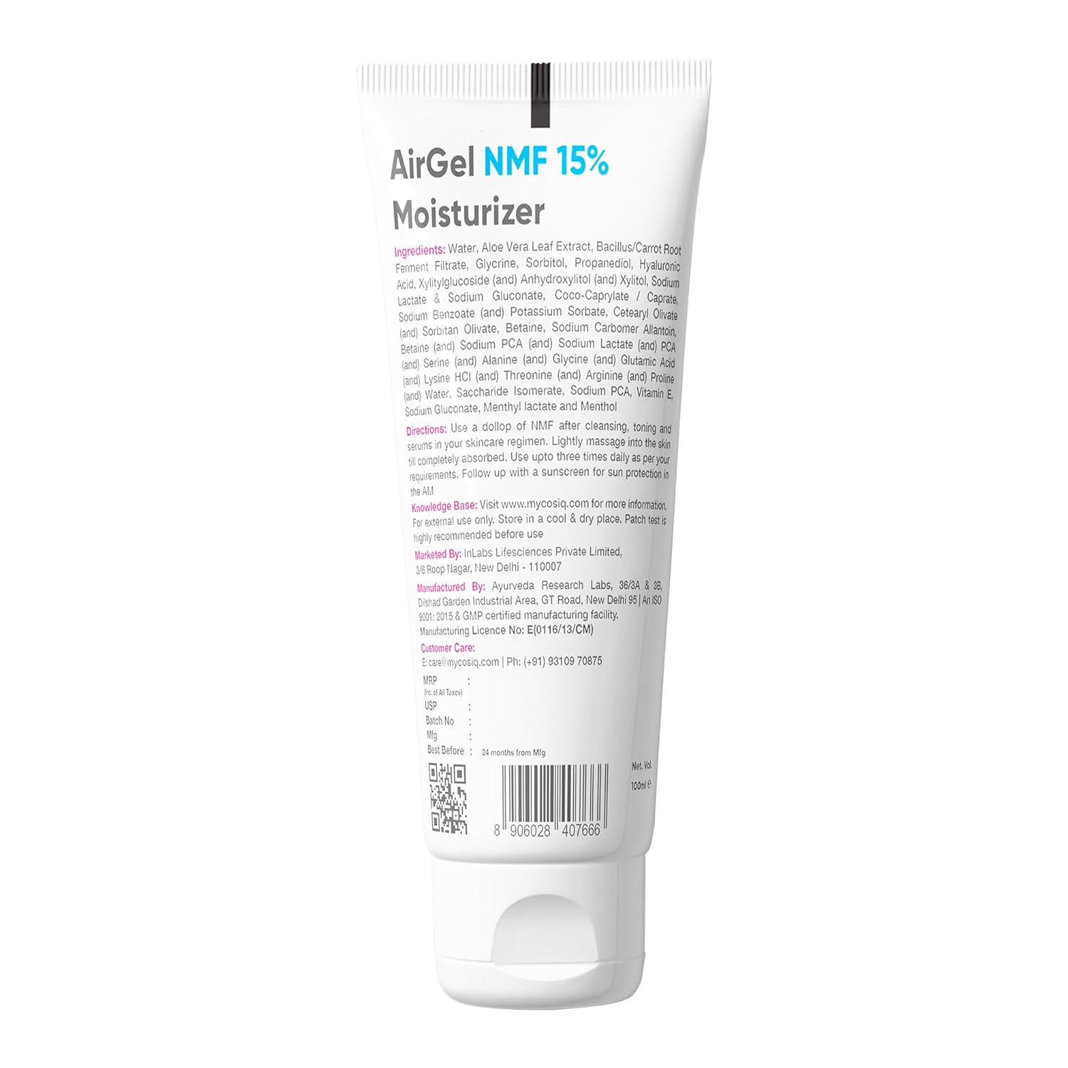 Cos-IQ AirGel NMF 15% Face Moisturizer For Oily to Normal Skin | Fast Absorbing Lightweight For Women & Men | 100ml