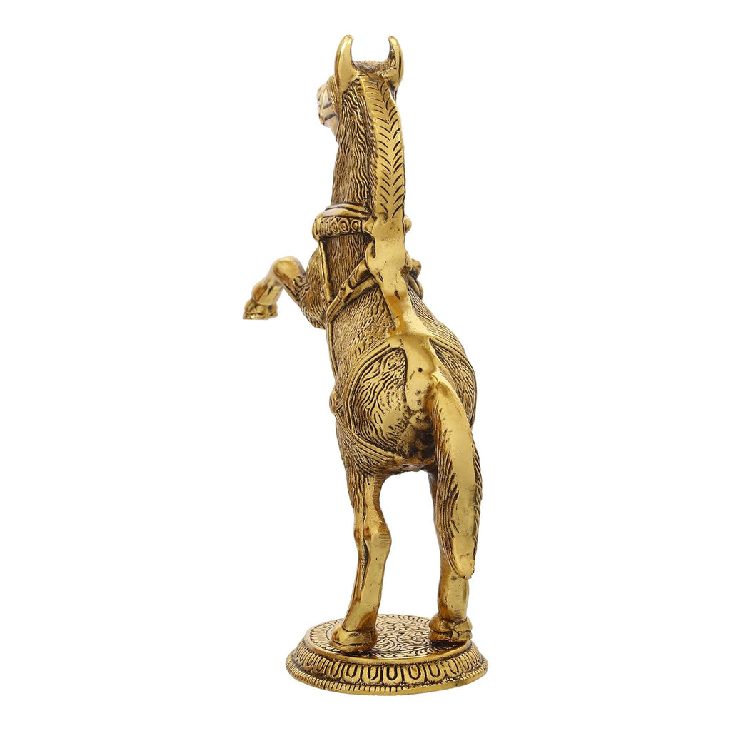 Ecraftindia Decorative Golden Metal Jumping Horse Statue Animal Figurine Antique Showpiece