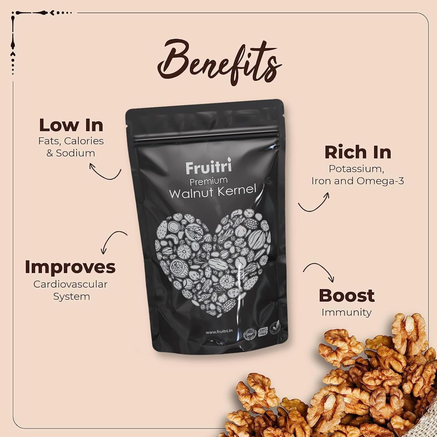 Fruitri Kashmiri Walnut Kernels 150g | Premium Akhrot Giri Without Shell | Fresh, Natural, Crunchy | Omega-3 Rich Dry Fruits for Snacking, Baking & Cooking