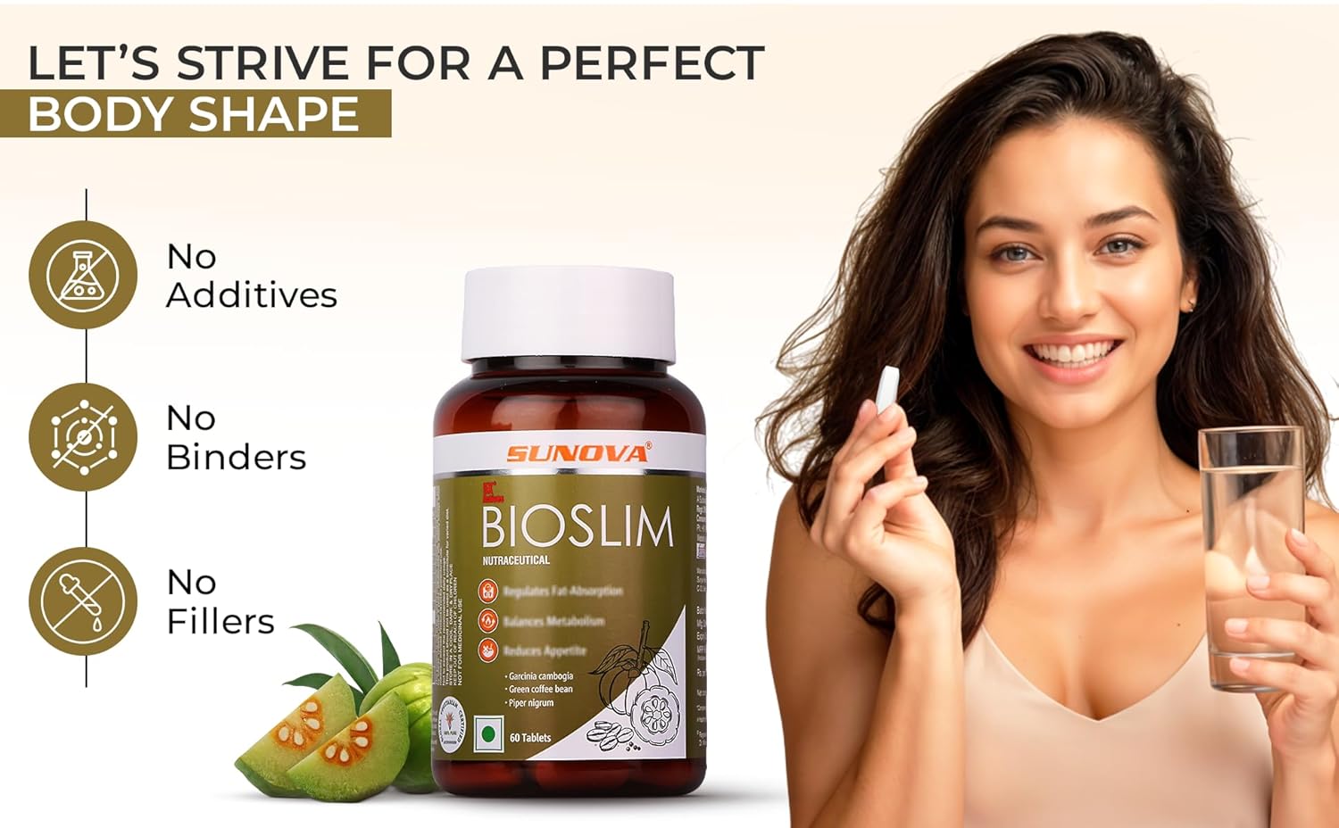 SUNOVA Bioslim Fat Burner Capsules â€“ Organic Weight Management Formula Made of Garcinia Cambogia and Green Coffee Bean Extracts 60 Tablets (Pack of 1)