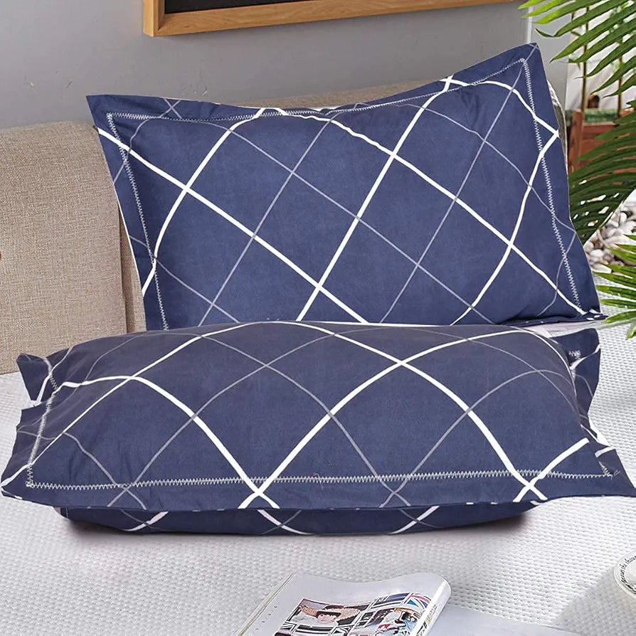 The Home Style Cotton Feel Glace Cotton Printed Double Bed Bedsheet With 2 Pillow Cover 300 TC Navy Blue