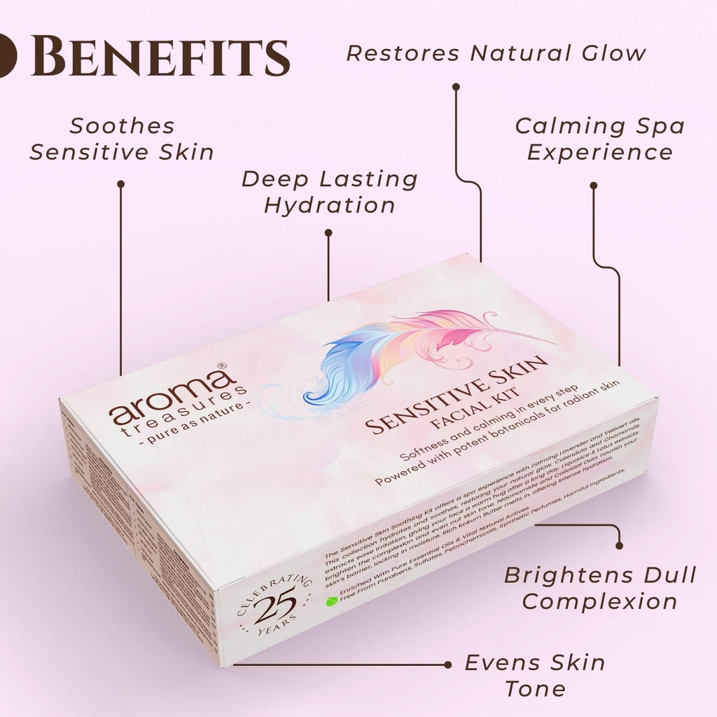 Aroma Treasures Sensitive Skin Soothing Facial Kit, 7-Step Spa Experience with Lavender, Chamomile, Calendula & Niacinamide, Hydrating & Brightening Skincare for Sensitive Skin, 48g/ml