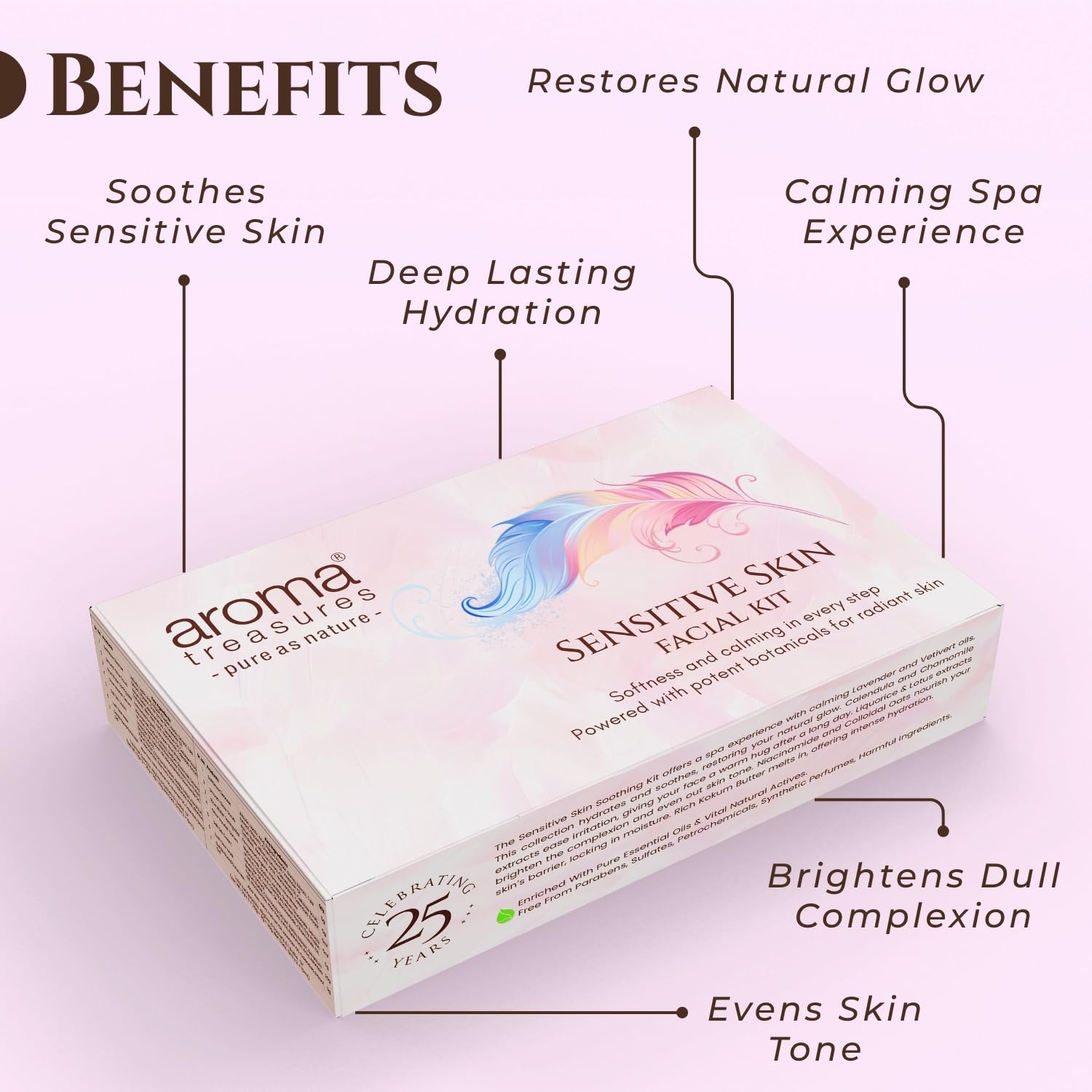 Aroma Treasures Sensitive Skin Soothing Facial Kit, 7-Step Spa Experience with Lavender, Chamomile, Calendula & Niacinamide, Hydrating & Brightening Skincare for Sensitive Skin, 48g/ml