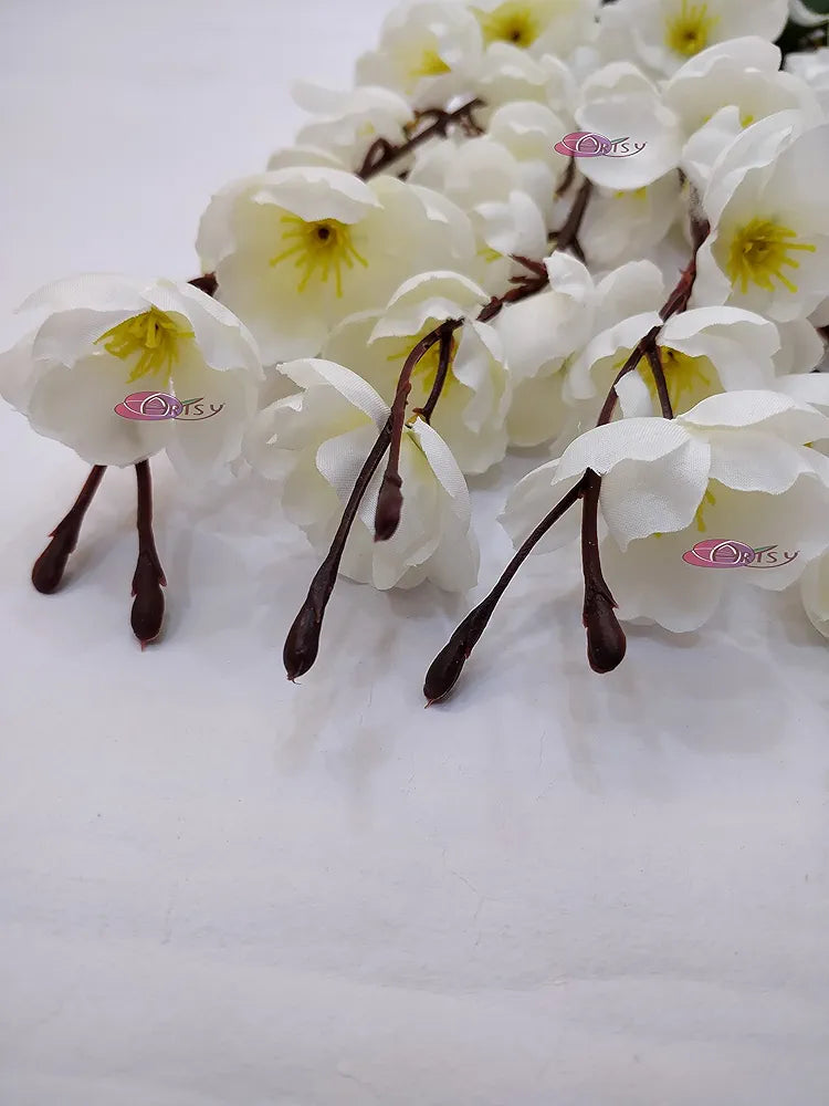 Artificial Flowers Bunch for Decoration Cherry Blossom Ideal for vaseWithout vase White