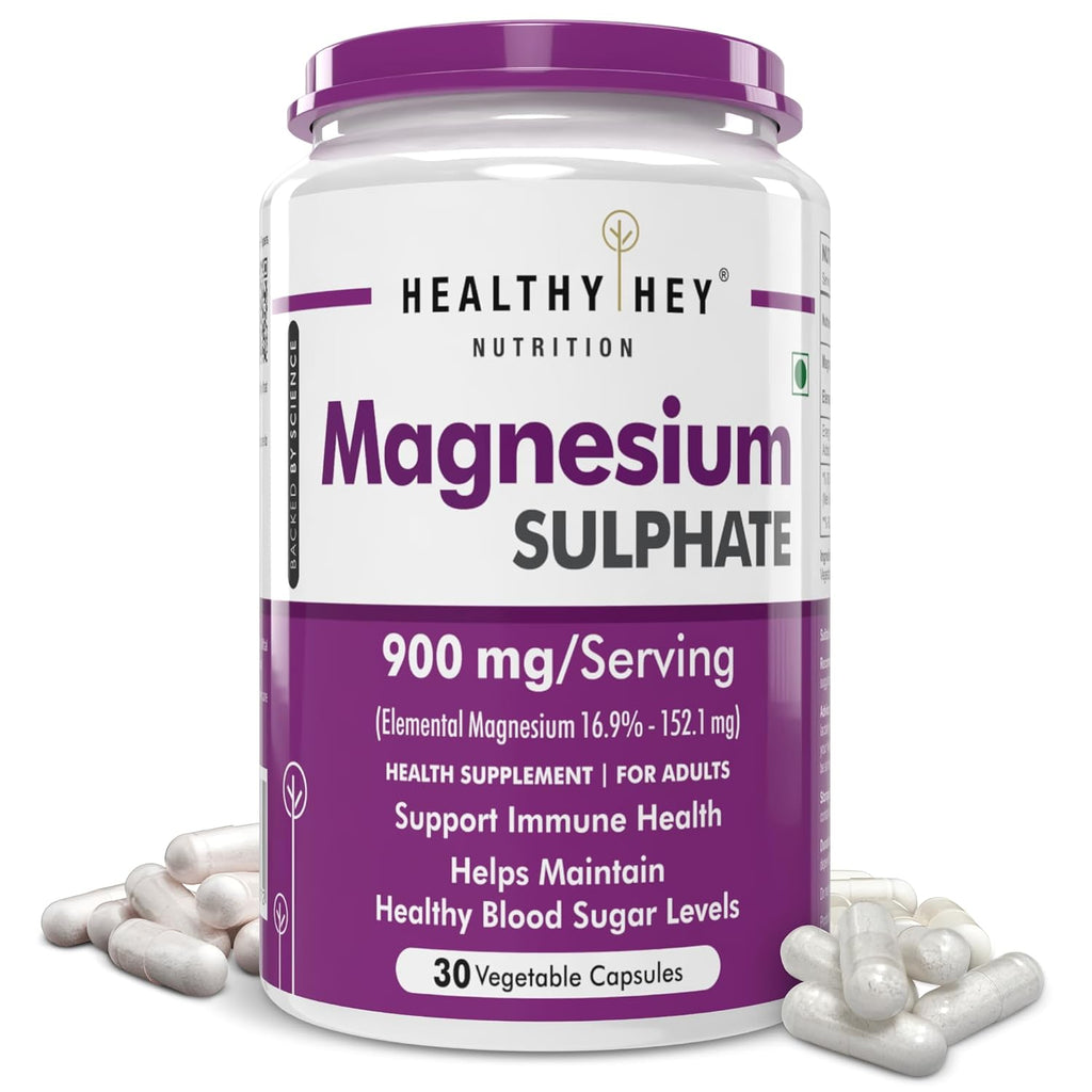 HealthyHey Nutrition Magnesium Sulphate - 900mg/Serving - 30 Capsules