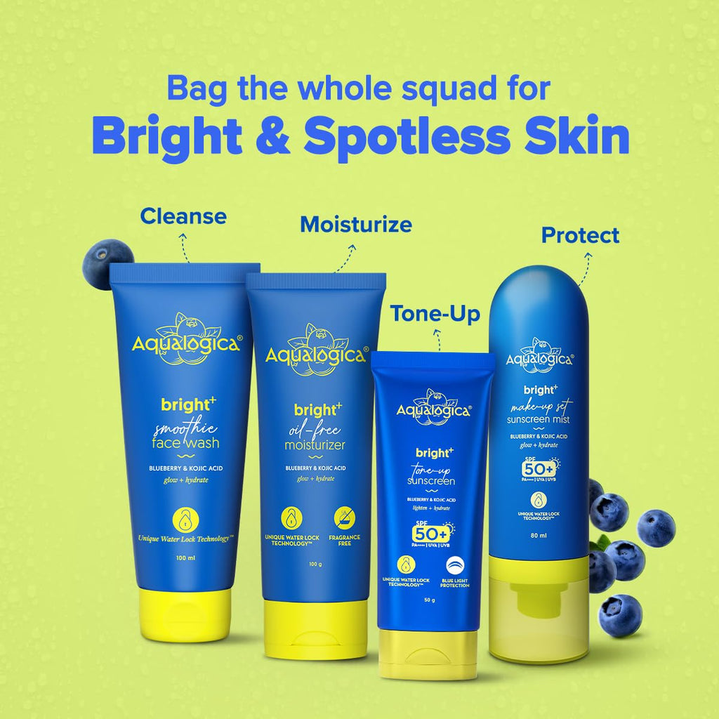 Aqualogica Bright+ Oil-Free Moisturizer with Blueberry & Kojic Acid (100g) Lightweight & Non-Sticky | Brightens & Evens Skin Tone | Fades Dark Spots & Pigmentation | Deeply Hydrates| For All Skin Types | For Men & Women