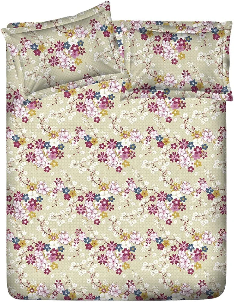 Layers Marigold Cotton Bedsheet Set for All Seasons Lightweight 144 TC King Size Ivory