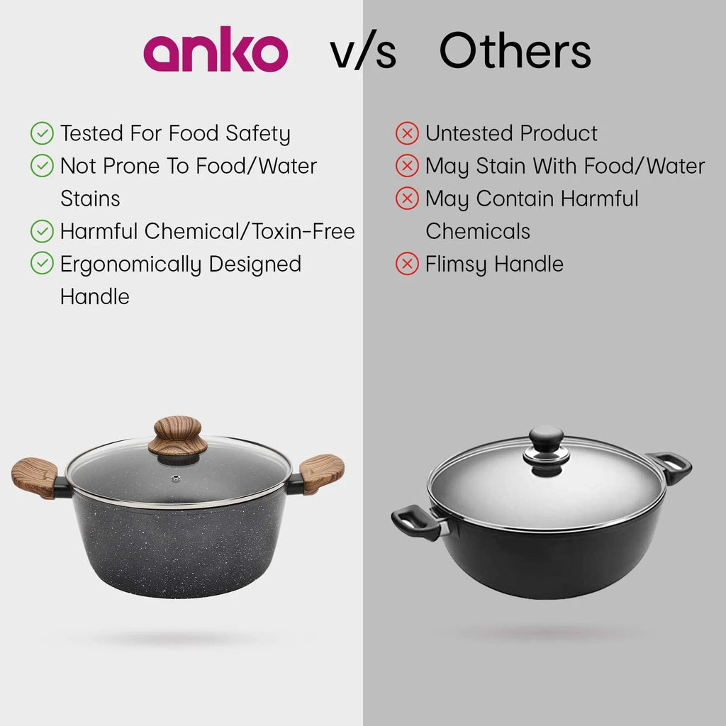 Anko Australia Non-Stick Aluminium Casserole with Glass Lid 24cm 3L 4-Layer Coating PFOA Free Black