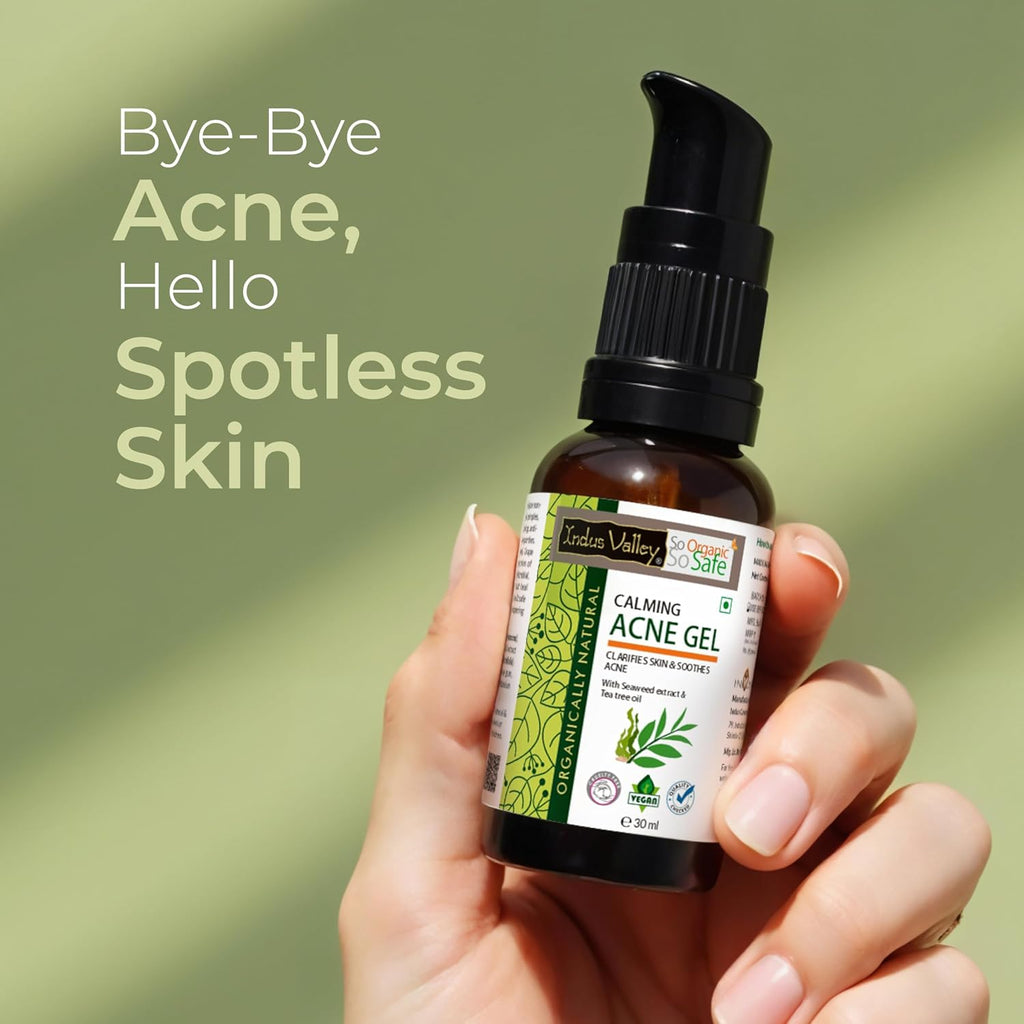 Indus Valley Calming Acne Gel with Seaweed Extract & Tea Tree Oil for Pimples, Soothes, Clarifies, and Refreshes Skin Naturally – 30ml