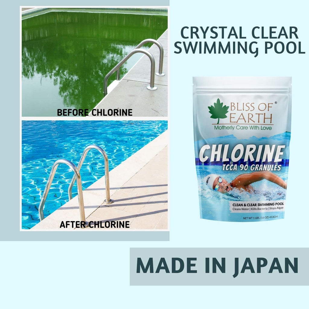 Bliss of Earth Japanese Chlorine Powder for Pool 453g, Clean & Clear Swimming Pool, Kills Bacteria & Stops Algae, Pool Disinfectant Granular Chlorine