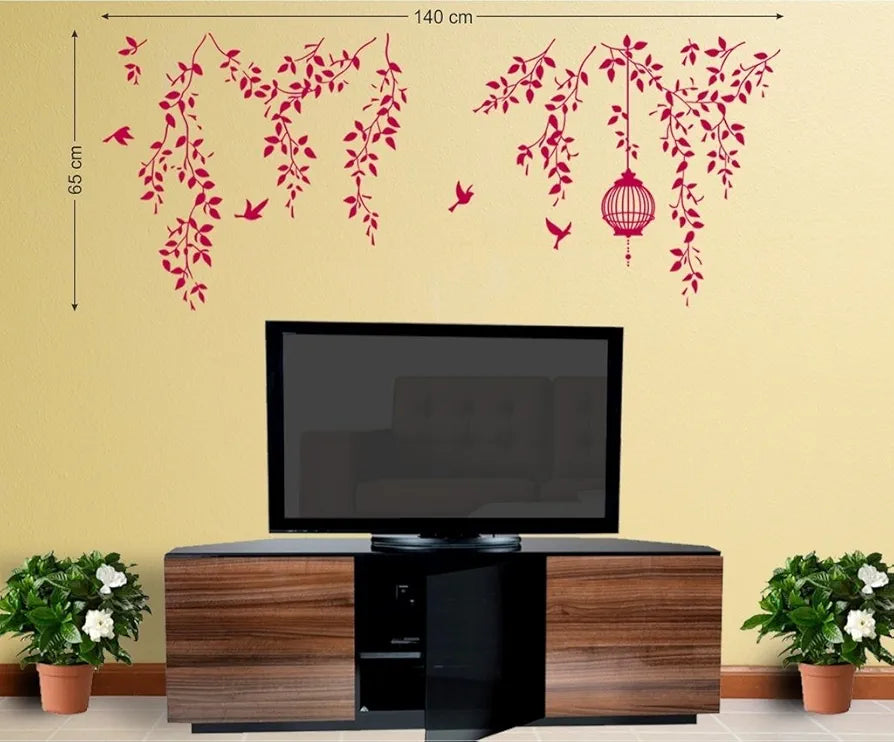 Decals Design Hanging Vines with Cage and Birds Wall Sticker