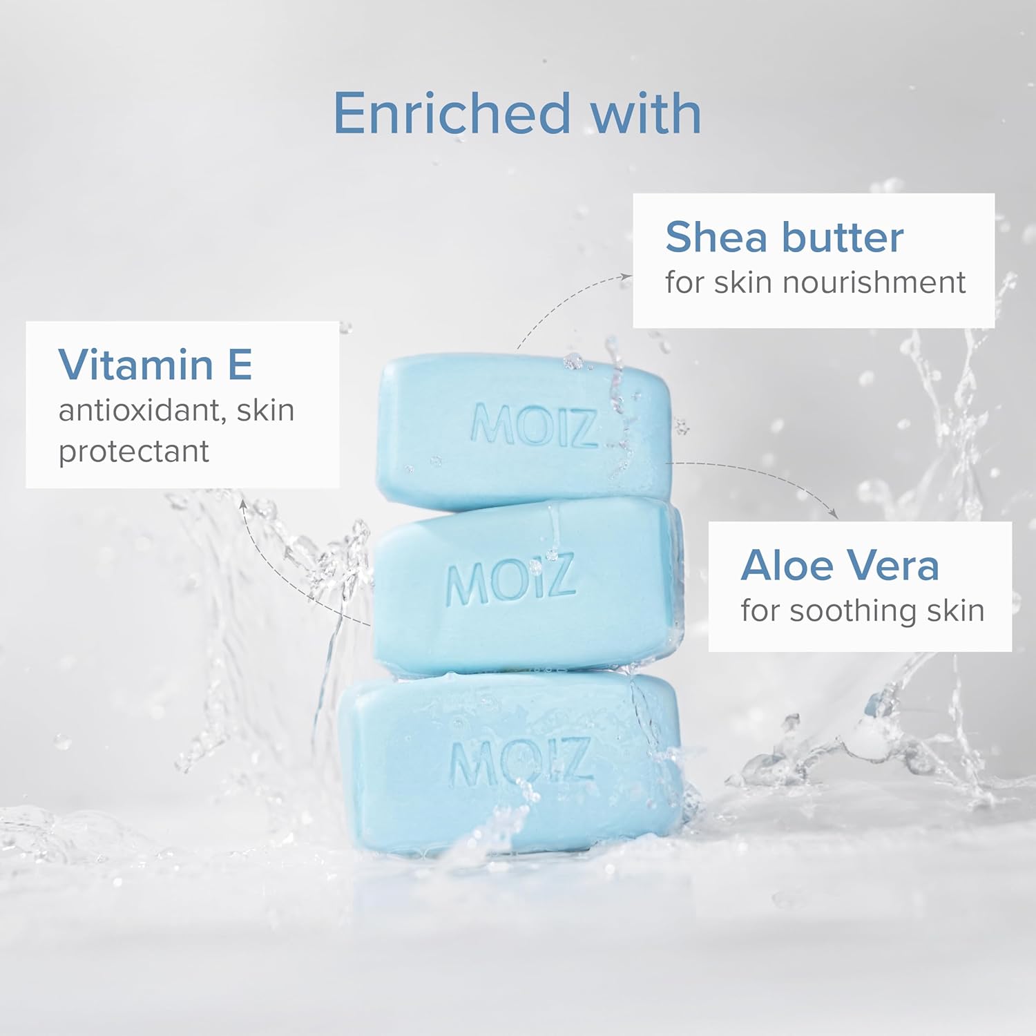 Moiz Syndet Bathing Bar | pH 5.5 | With Shea Butter, Aloe Vera & Vitamin E | Paraben & Cruelty-Free - 75gm