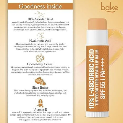 Bake 10% L-Ascorbic Acid Tinted Butter Brightening Lip Balm SPF 55 PA++++ with Kojic Acid - 5 gms