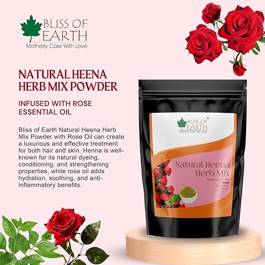 Bliss of Earth natural Heena For Hair Rose Blended With Herbs Amla Neem - 100 gms