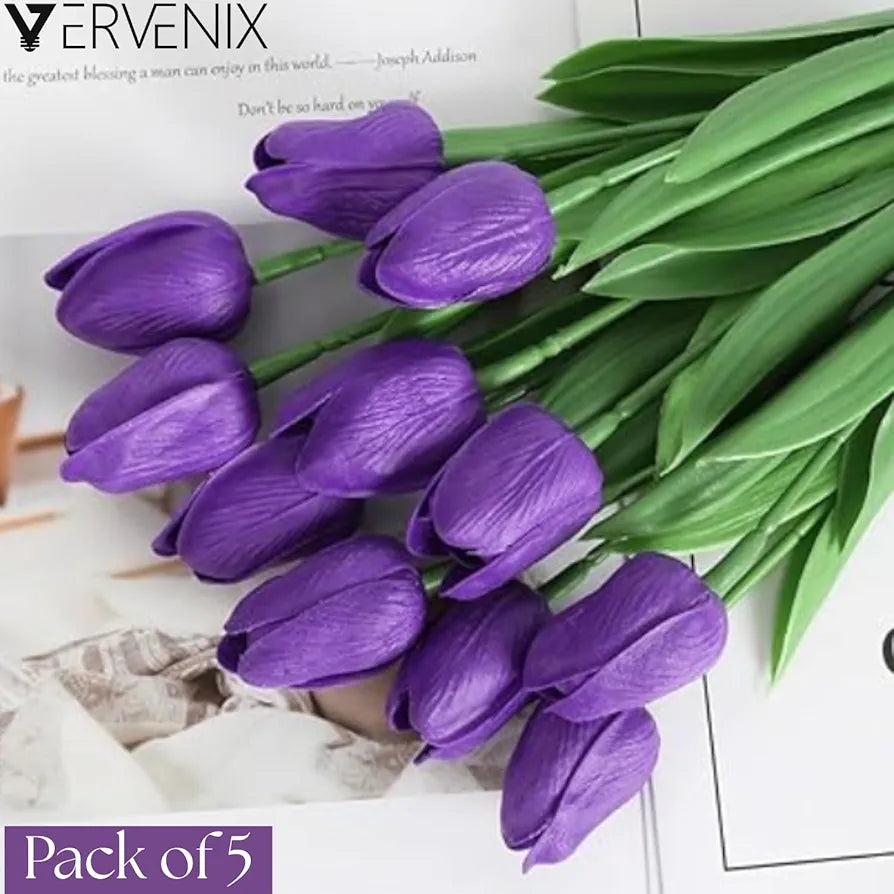 5 Pcs Artificial Tulip Lily Flowers for Vase Grape Voilet Fabric Vase Not Included