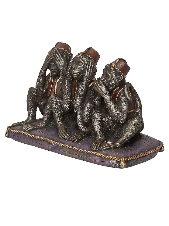 Ecraftindia Handcrafted Polyresin and Bronze Set of 3 Wise Monkeys Statues Animal Figurines Decorative Showpiece