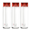 Cello H2O Glass Fridge Water Bottle with Plastic Cap | 920 ml | Set of 3 | Red