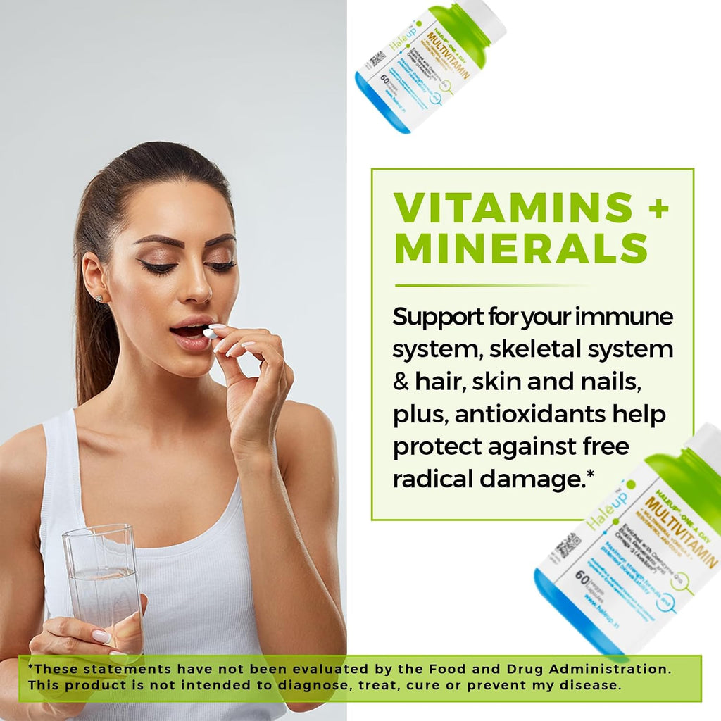 Haleup Multivitamins capsules for Women & Men 60 capsules - Multivitamin & Multimineral Supplements with Omega-3, Resveratrol, Coenzyme Q10 & Biotin