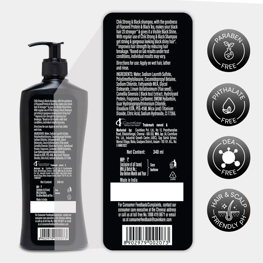 Chik Protein Therapy Shampoo| For Strong & Black Hair | With The Goodness Of Black Tea, and Flax Seeds | 340ml