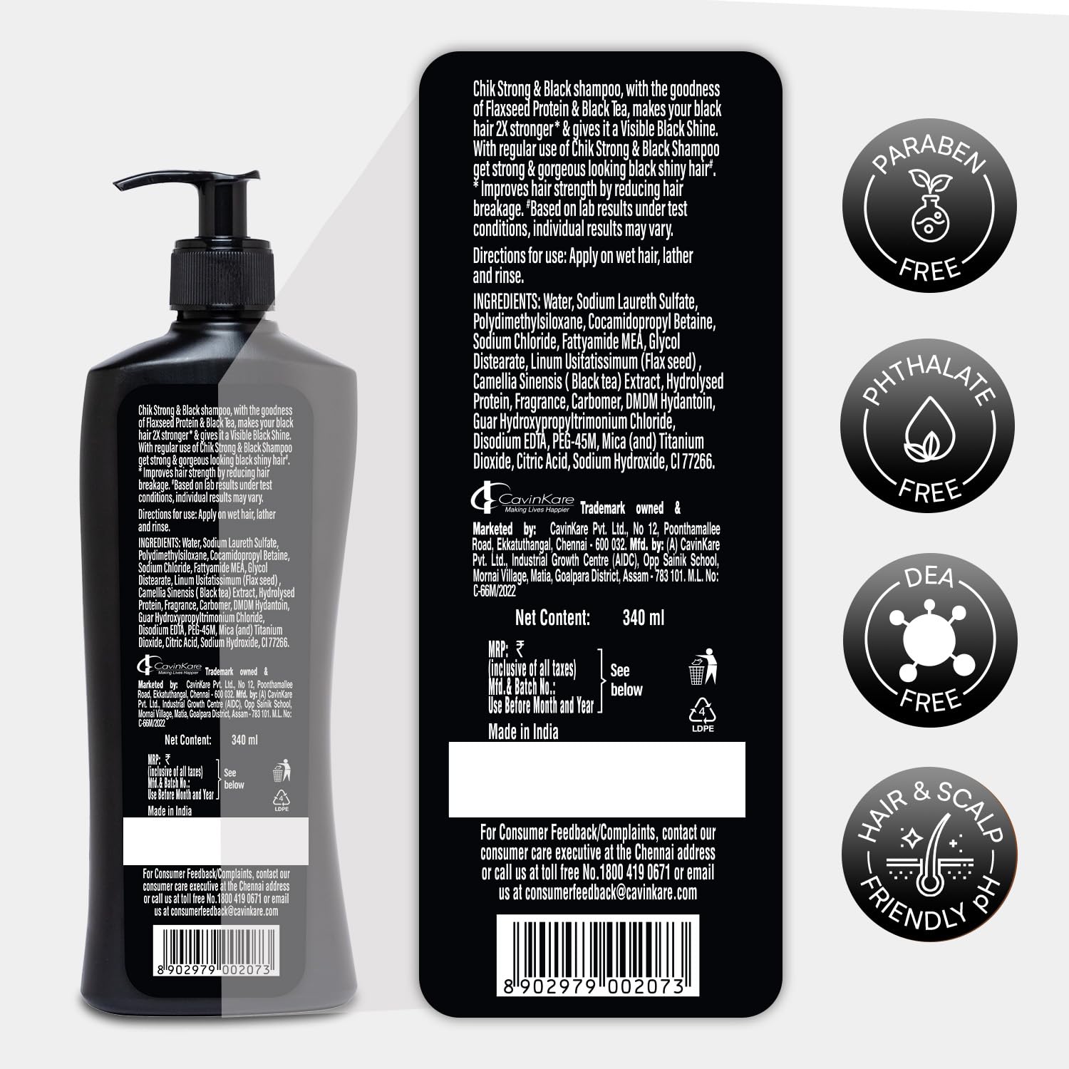 Chik Protein Therapy Shampoo| For Strong & Black Hair | With The Goodness Of Black Tea, and Flax Seeds | 340ml