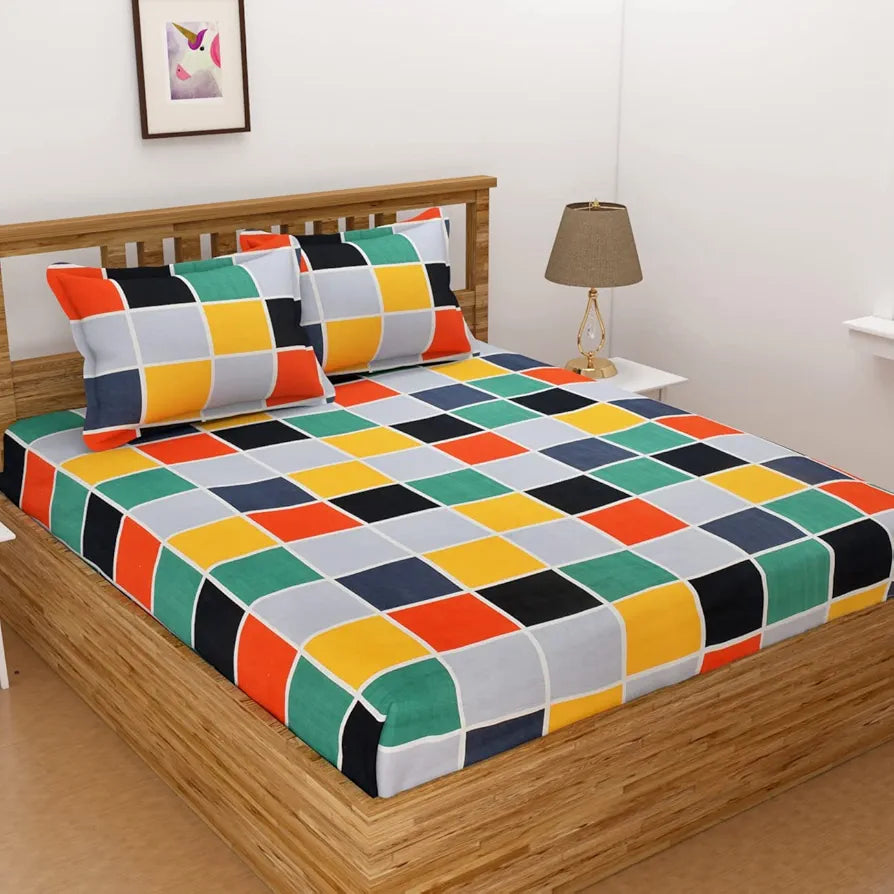 Homefab India 144 TC Microfiber Double Bedsheet with 2 Pillow Covers Grey Checks