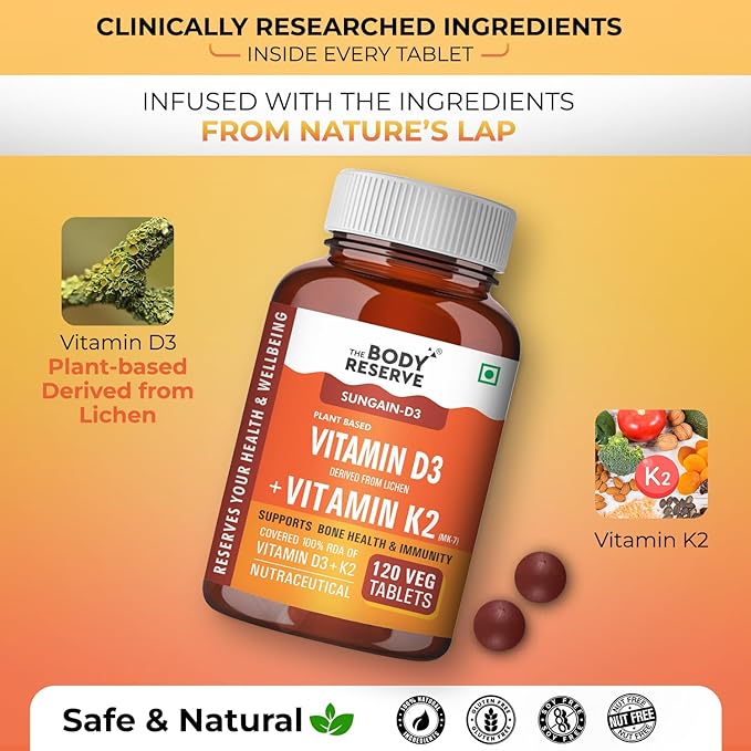 The Body Reserve Vitamin D3 K2 MK7 - 120 tabs (Pack of 3)
