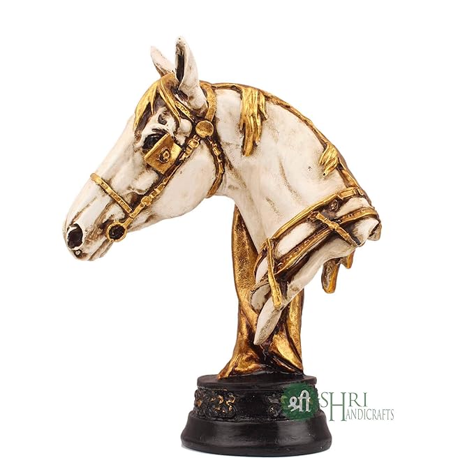Indicast 12" Inch Handmade Horse Head Statue Stone Finish Animal Figurines Gifts Antique Design | White