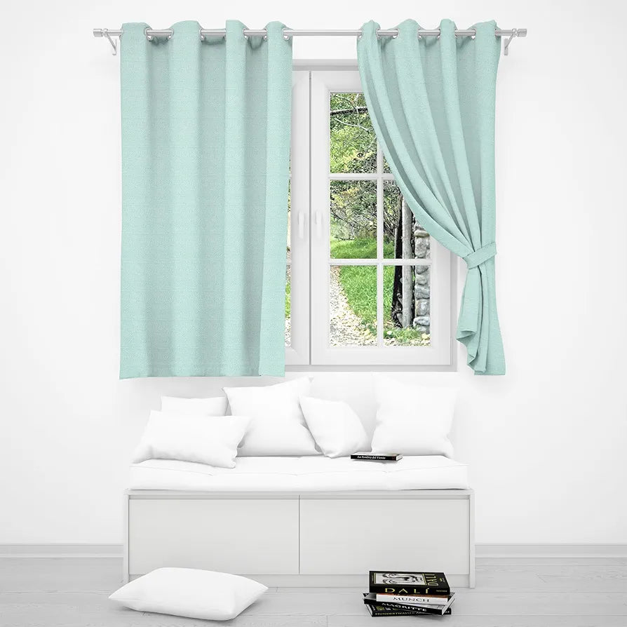 Divine Casa Textured Window Curtain 5 Feet Cameo Colour Green Soft Polyester Panel with Metal Eyelets for Home Decor (Pack of 1)