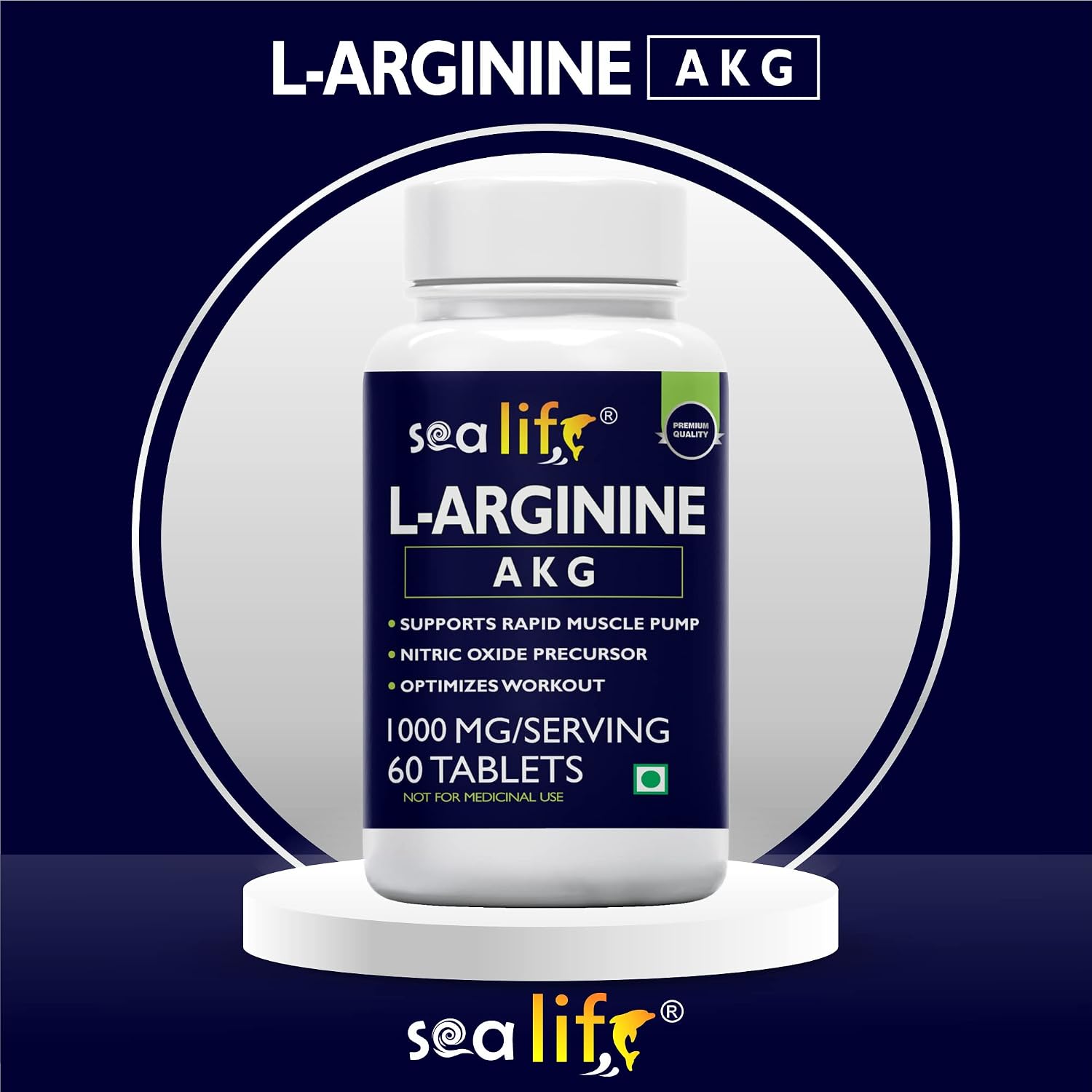 Sea Life L-Arginine AKG 1000 mg (60 Veg Tablets) | Boosts Stamina & Supports Rapid Muscle Pump | Nitric Oxide Precursor | Muscle Building Amino Acid | High Absorption L Arginine Supplement
