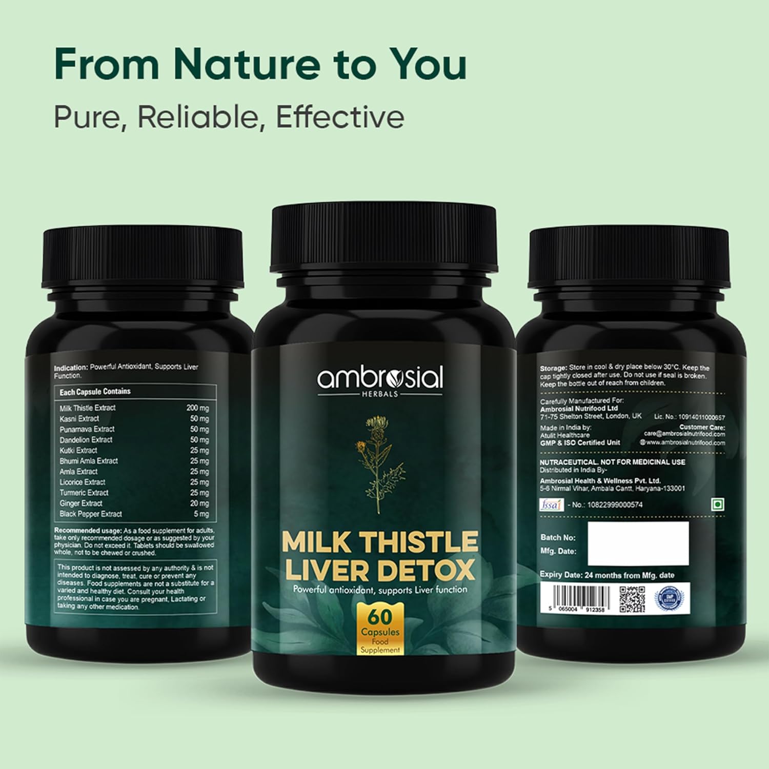 Ambrosial Milk Thistle Liver Detox Supplement| Milk Thistle Capsules for Liver with Dandelion Root | High Strength Herbal Antioxidant Complex for Liver Support (Pack of 1-60 Capsules)