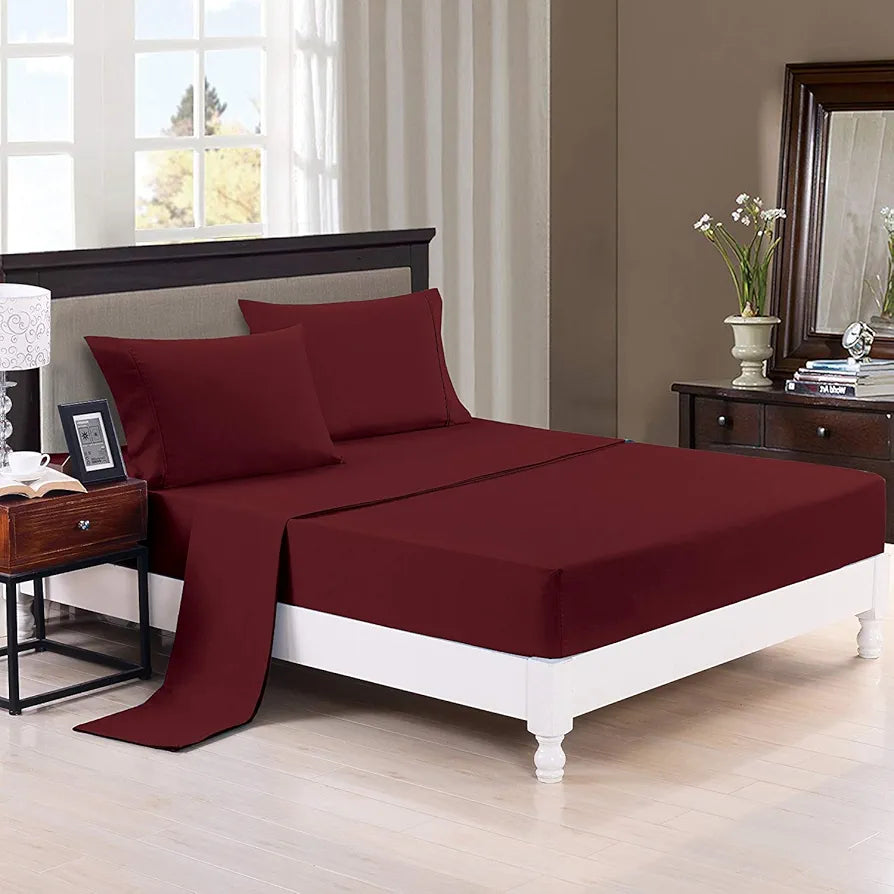 Trance Home Linen Zippered 100% Cotton 400 TC Plain Queen Size Duvet Cover Quilt Cover Blanket with 2 Pillow Covers Colour Maroon