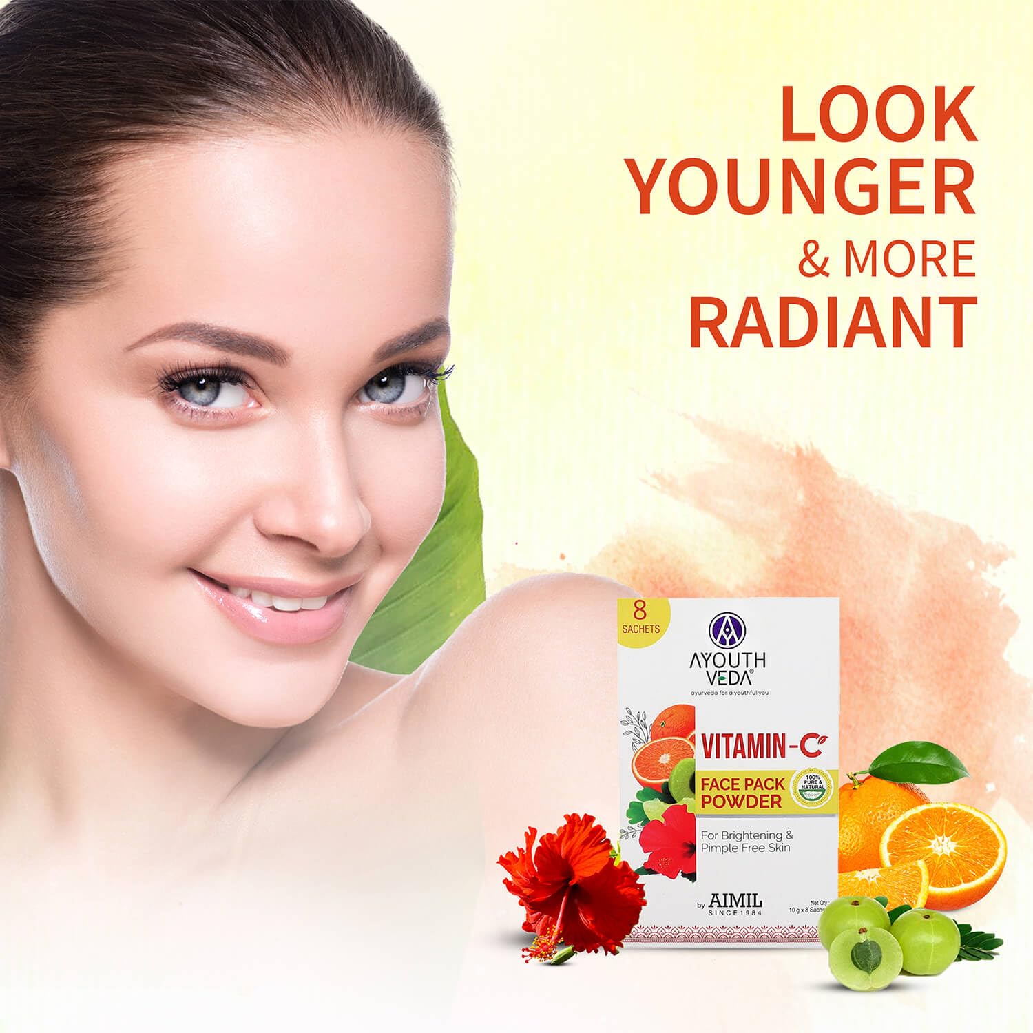 Ayouthveda Vitamin C Face Pack Powder Men & Women | Helps to reduce Pigmentation & Acne & Enhances skin Glow|Enriched with Fruits and Herbs | Makes Skin Soft & Supple (10g X 8 Sachets)(Pack Of 1)