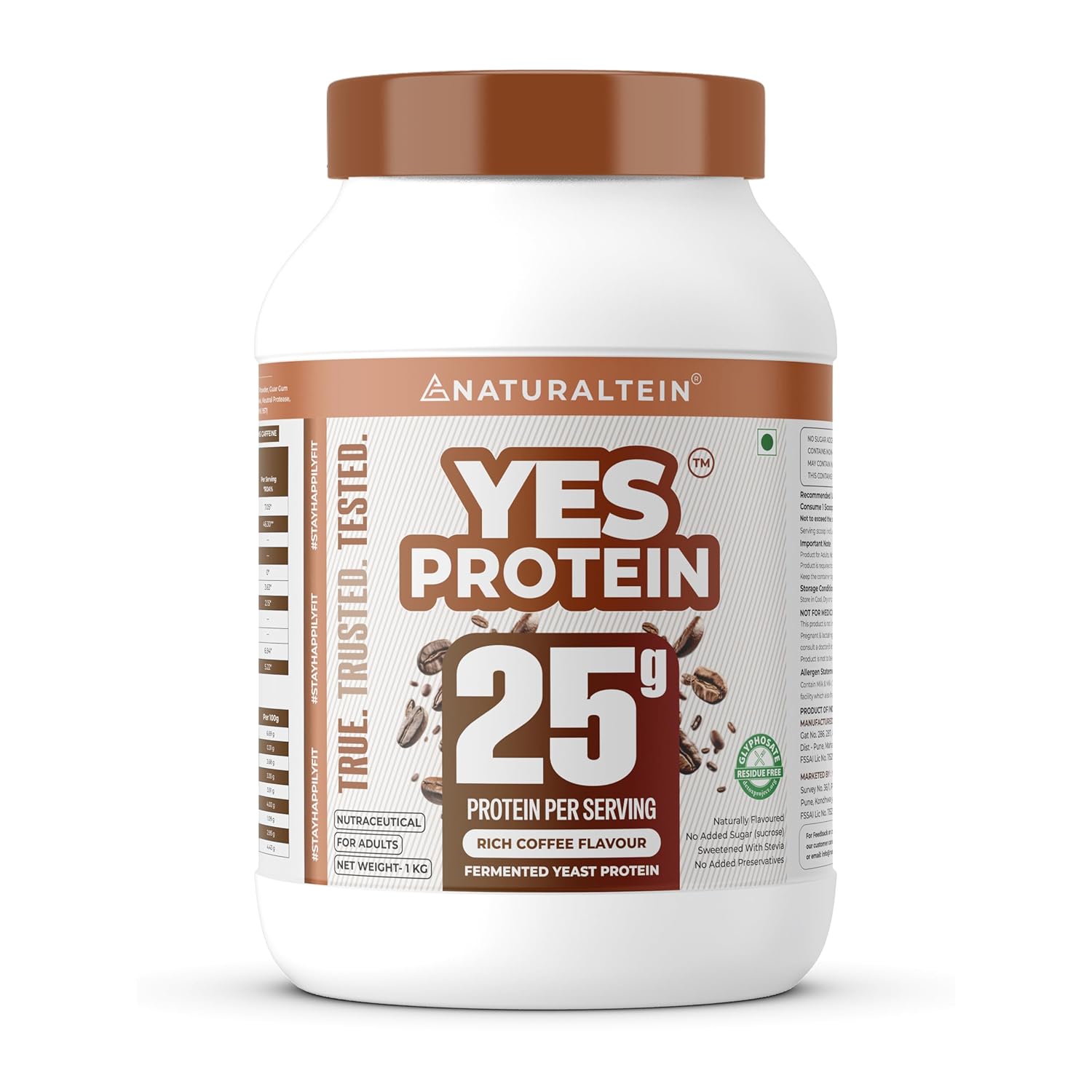 Naturaltein YES Protein 1kg | Fermented Yeast Vegan Protein Powder | Rich Coffee Flavour | 25 g Protein | No Added Sugar | Naturally Sweetened | Digestive Enzymes | Heavy Metal Tested | 28 Servings