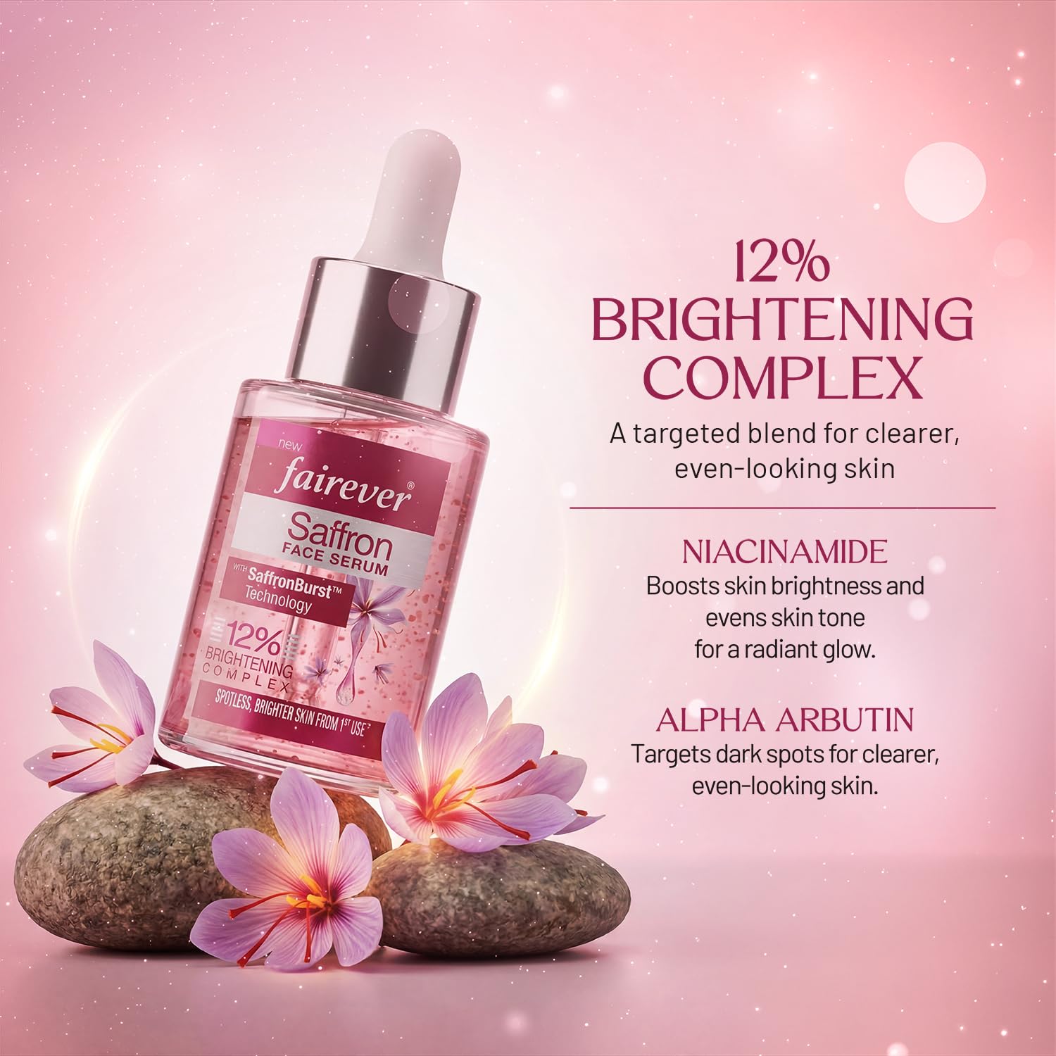 Fairever Saffron Face Serum | 12% Brightening Complex | Niacinamide, Alpha Arbutin & SaffronBurst | Reduces Dark Spots & Pigmentation | For All Skin Types | 30ml
