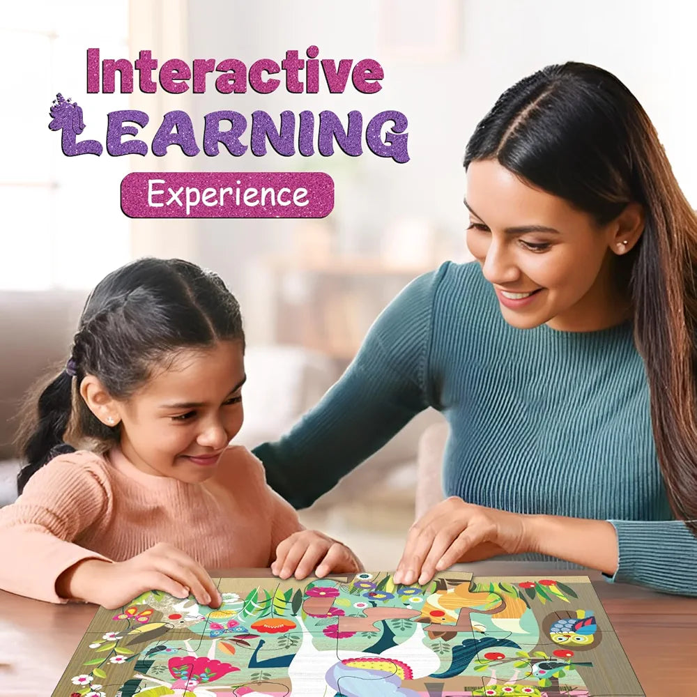 Playqid 12 Giant Pieces Floor Puzzle Unicorn Jigsaw Puzzle for Kids Ages 2+ Enchanted Fairy Tale Theme for Toddlers Educational