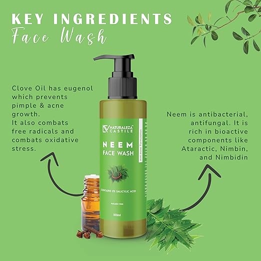 Naturaleza Castile Neem With Salicylic Acid Face Wash - 100 ml