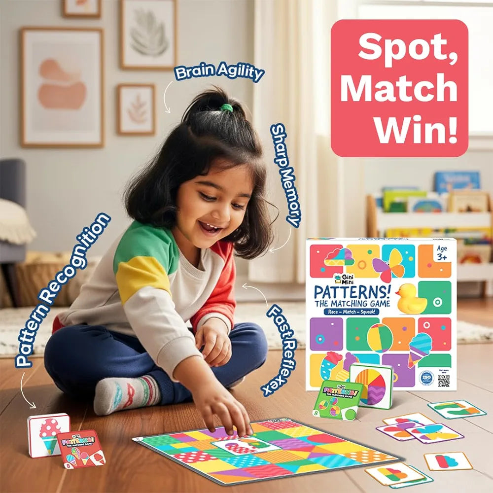 GiniMini Pattern The Matching Activity Set for Kids 3 4 5 Fast-Paced Shape Spotting Game with Buzzer Fun Preschool Educational Toy for Focus, Attention & Visual Recognition Party Game Gift