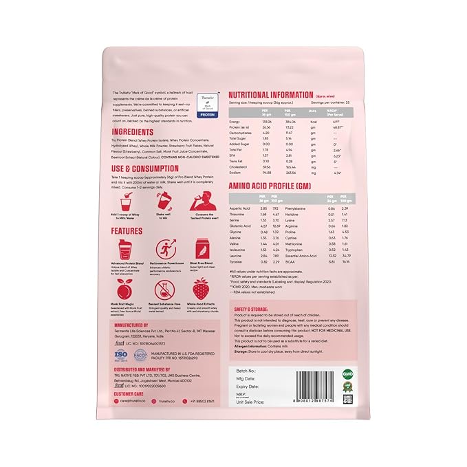 Trunativ Pro Blend Whey Protein Strawberry - 907 gms