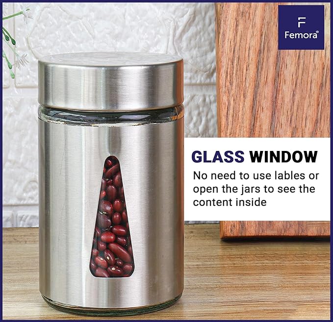 Femora Kitchen Storage Jars Steel Finish With See Through Window Jar | 1000 Ml | Pack of 1