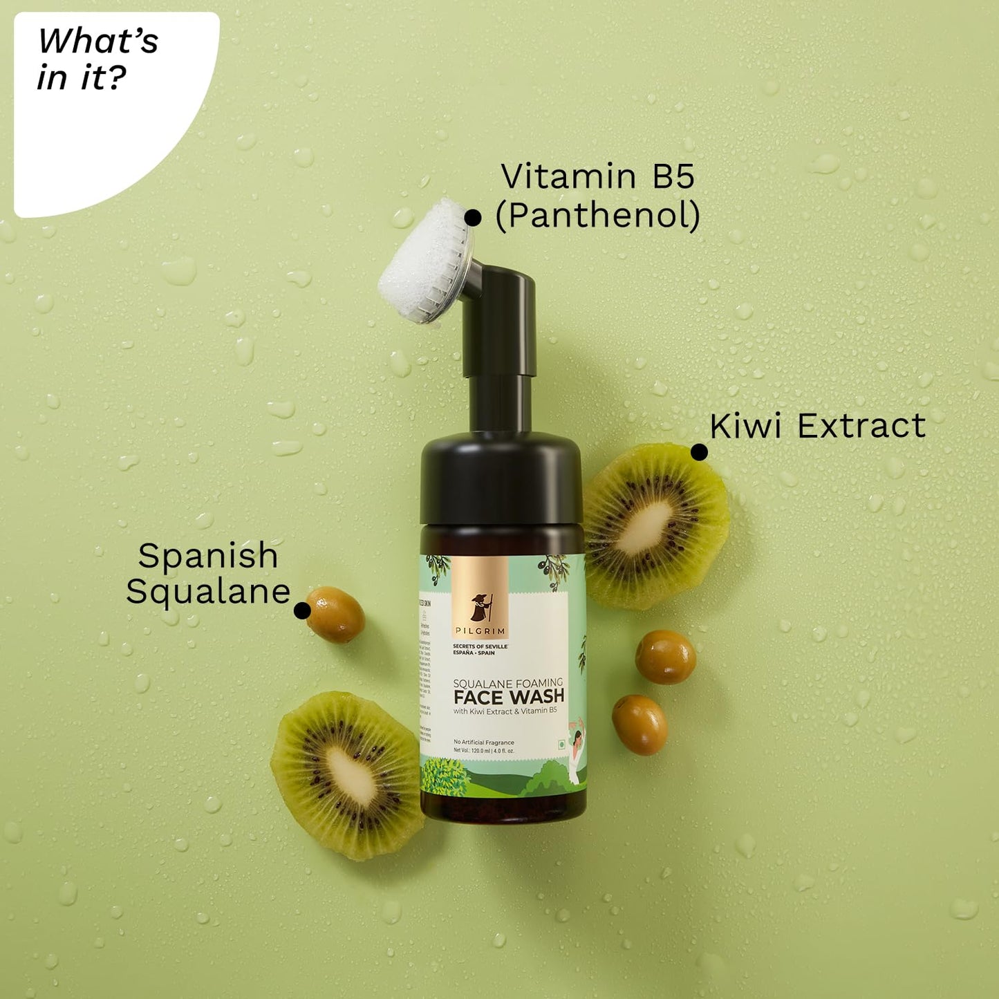 Pilgrim Spanish Foaming Face Wash With Kiwi Extracts & Aloe For Skin Hydration -120 ml