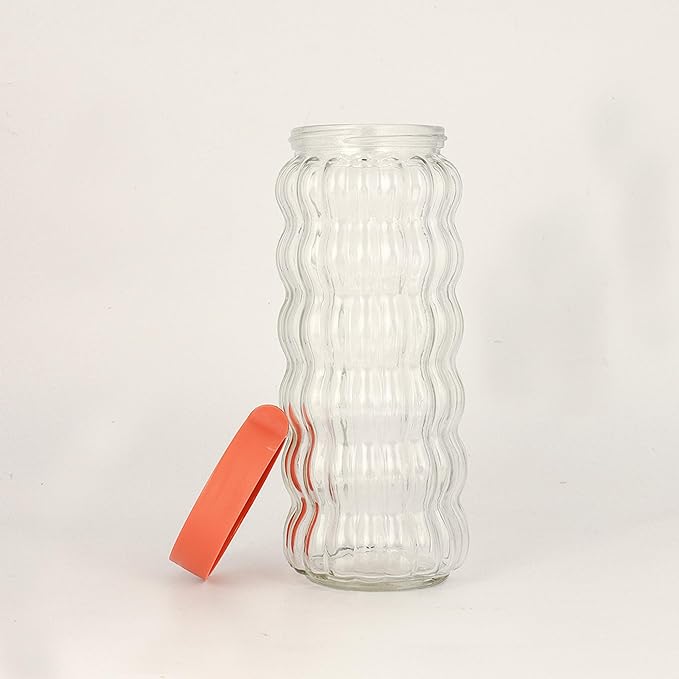 Femora Kitchen Storage Jars Clear Glass With Plastic Stackable Lid Jar | 1000 Ml | Set of 2