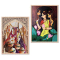 Kotart Traditional Woman Painting with Frame for Home Decoration Madhubani Art Painting Pack of 2 Design04