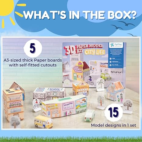 PepPlay 3D Paper Model Kit City Life Art Craft Colouring Diy Kit for 6+ Years Model Building Kit
