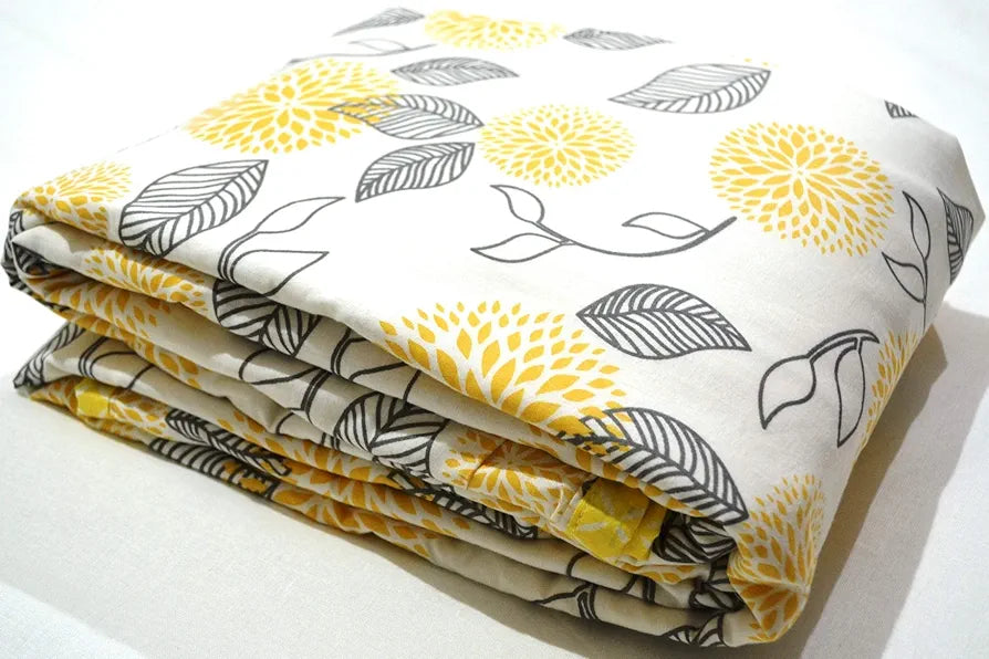 Trance Home Linen 150 GSM 100% Cotton Reversible Dohar Double Bed Size AC Blanket Comforter Soft Light-Weight Bed Blanket Colour Yellow White Flowers