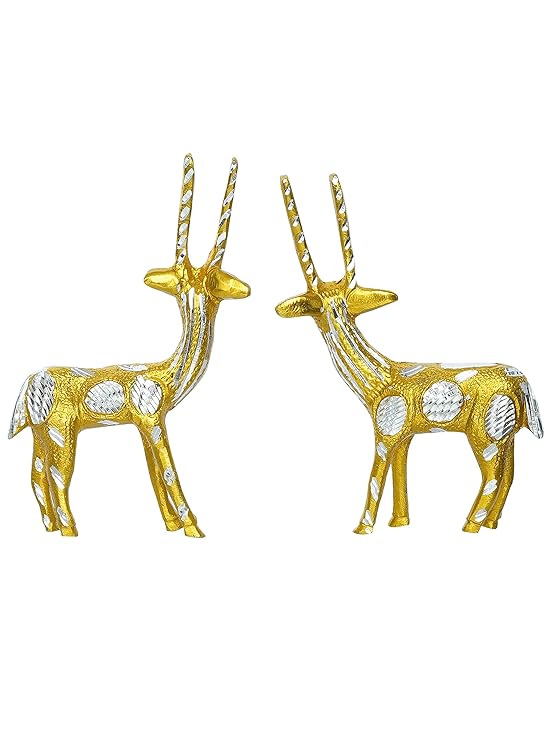 Ecraftindia Set of 2 Engraved Golden Deer Handcrafted Decorative Metal Figurine